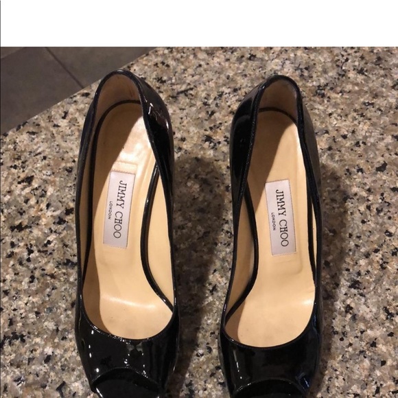 Jimmy Choo Black patent leather peep toe pumps - Picture 3 of 7